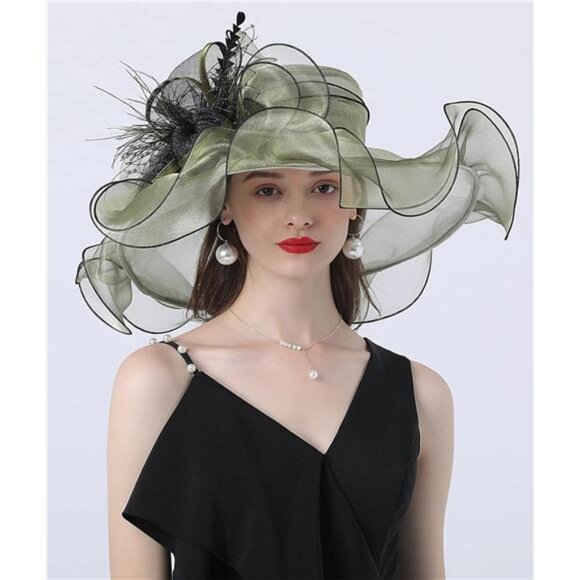 Women's Kentucky Derby Church Dress Hat A-green,black Edge - Picture 2 of 6